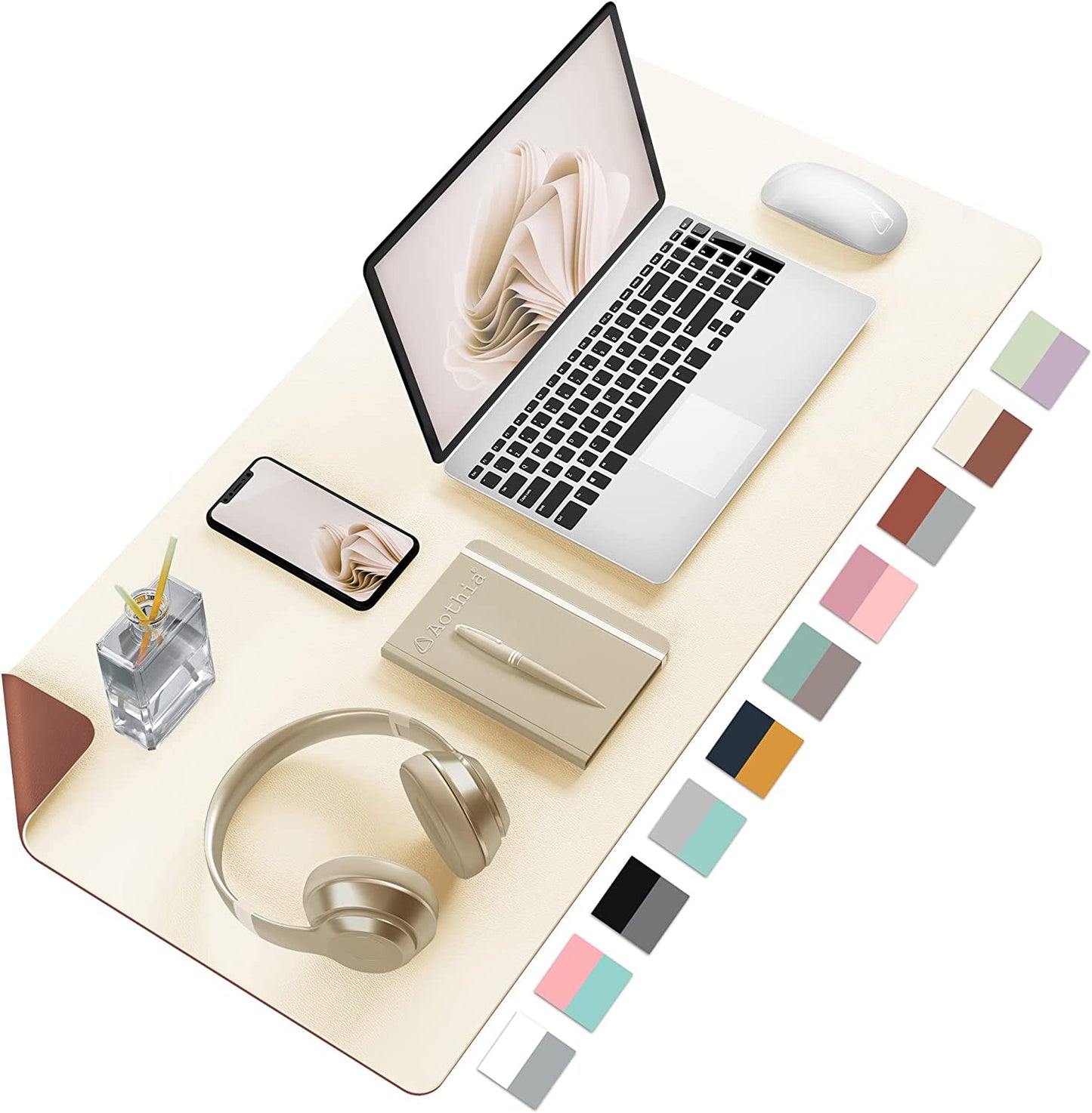 Double-Sided PU Leather Desk Pad - Non-Slip Large Mouse Pad & Desk Mat for Office, Home - Waterproof, Easy to Clean, Durable Dual-Sided Surface(Brown, 23.6" X 13.7")