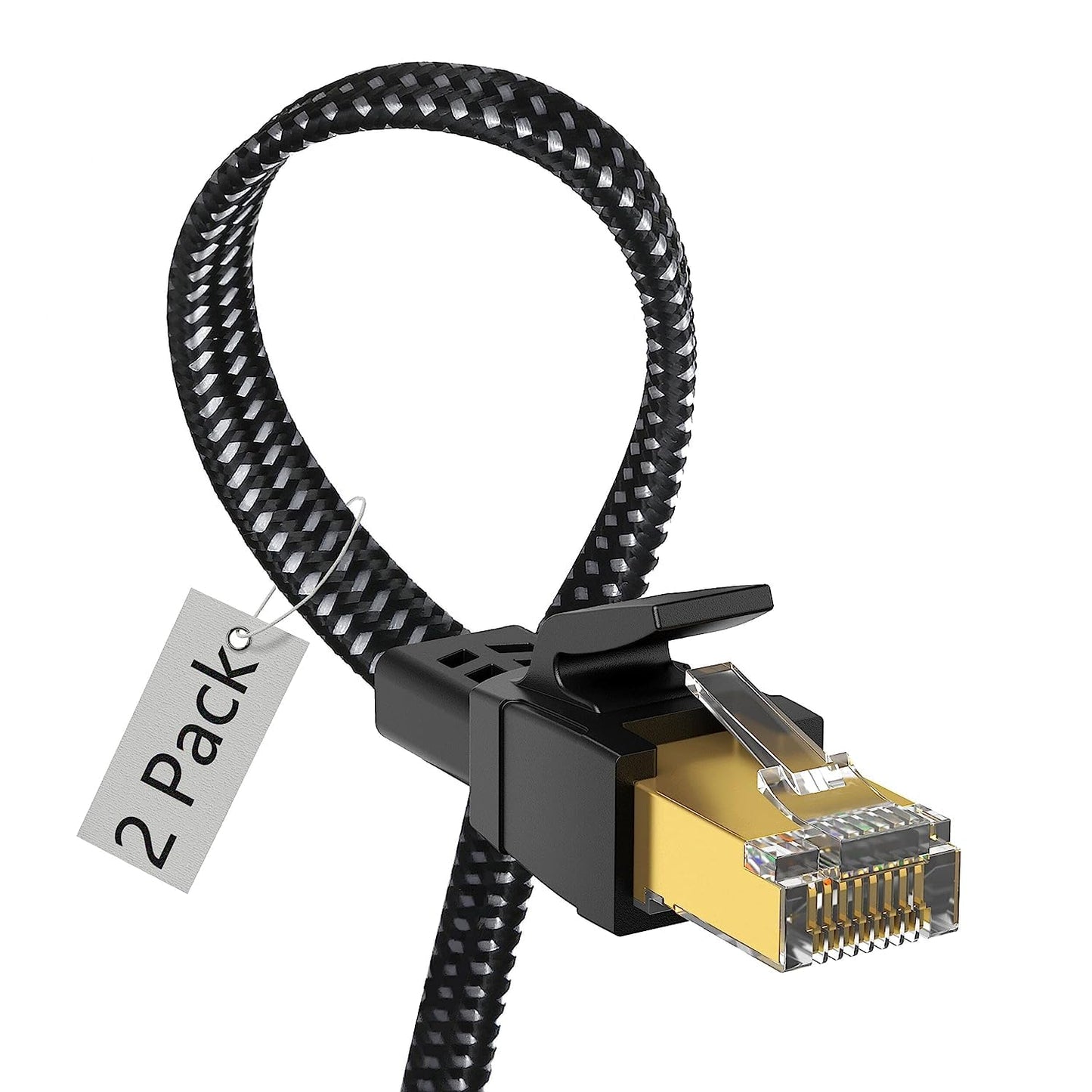Cat 8 Ethernet Cable 15 Ft, Nylon Braided High Speed Heavy Duty Network LAN Patch Cord, 40Gbps 2000Mhz SFTP RJ45 Flat Internet Cable Shielded in Wall, Indoor&Outdoor for Modem/Router/Gaming/Pc