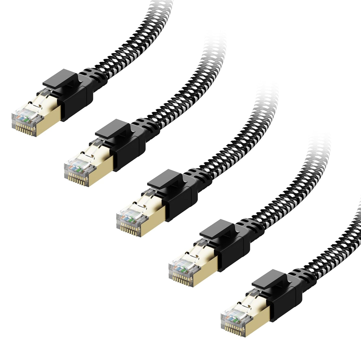 Cat 8 Ethernet Cable 15 Ft, Nylon Braided High Speed Heavy Duty Network LAN Patch Cord, 40Gbps 2000Mhz SFTP RJ45 Flat Internet Cable Shielded in Wall, Indoor&Outdoor for Modem/Router/Gaming/Pc