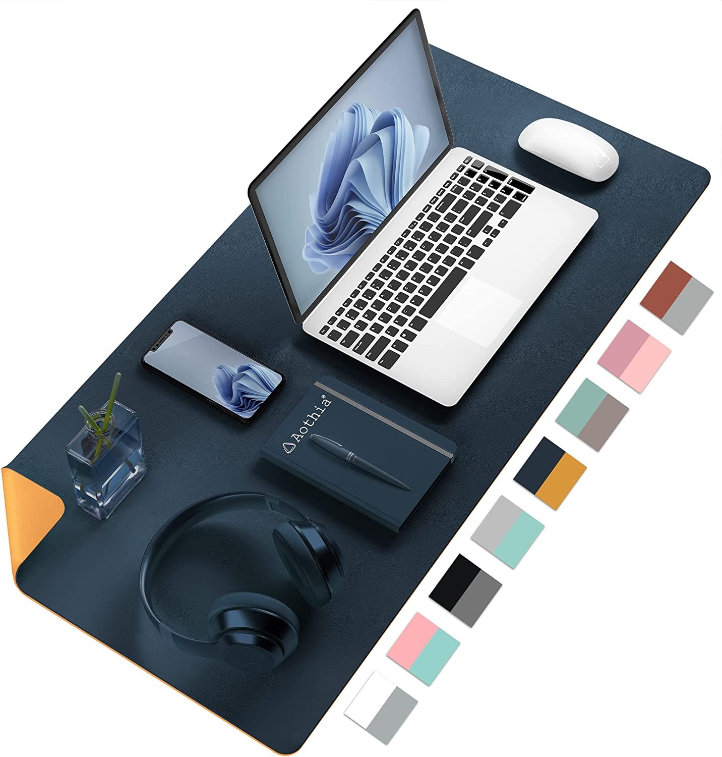 Double-Sided PU Leather Desk Pad - Non-Slip Large Mouse Pad & Desk Mat for Office, Home - Waterproof, Easy to Clean, Durable Dual-Sided Surface(Brown, 23.6" X 13.7")