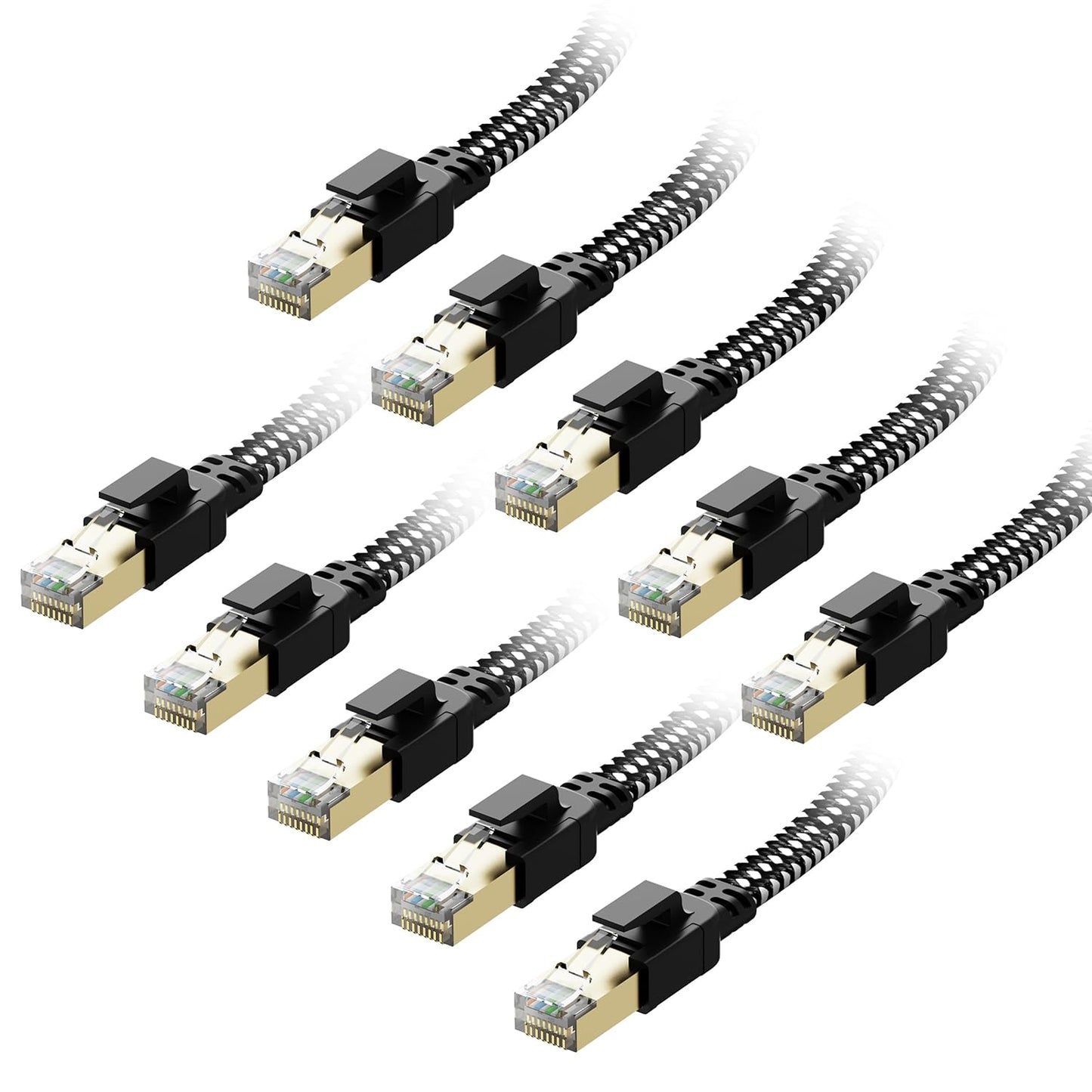 Cat 8 Ethernet Cable 15 Ft, Nylon Braided High Speed Heavy Duty Network LAN Patch Cord, 40Gbps 2000Mhz SFTP RJ45 Flat Internet Cable Shielded in Wall, Indoor&Outdoor for Modem/Router/Gaming/Pc