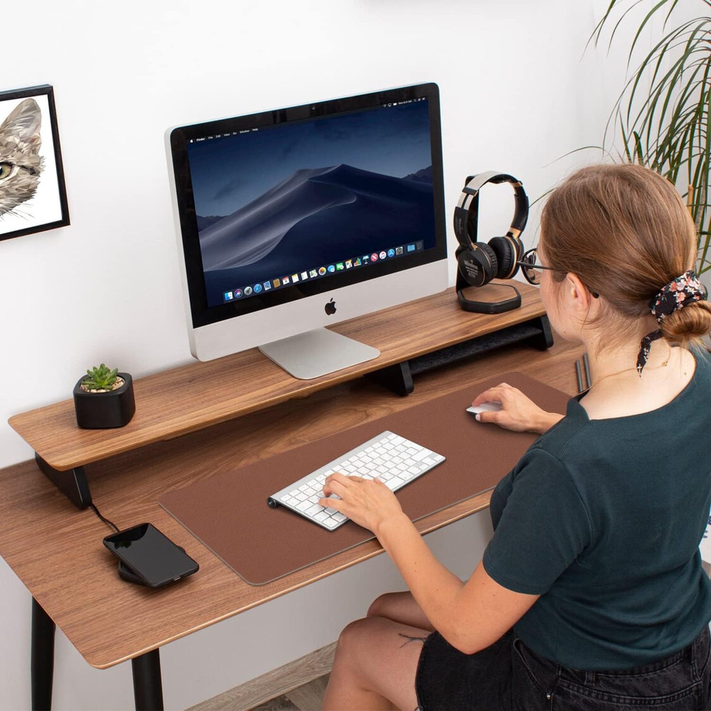 Double-Sided PU Leather Desk Pad - Non-Slip Large Mouse Pad & Desk Mat for Office, Home - Waterproof, Easy to Clean, Durable Dual-Sided Surface(Brown, 23.6" X 13.7")