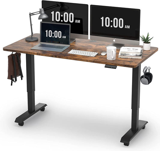 55" Electric Standing Desk,Height Adjustable Home Office Sit Stand up Computer PC Table,Tall Standup Workstation, Gaming Writing Study Bedroom Rising Desks,Brown